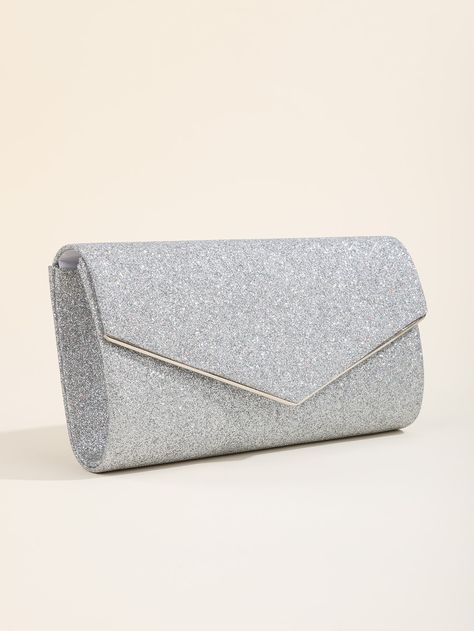 Silver Glamorous   Polyester Plain Square Bag    Women Bags