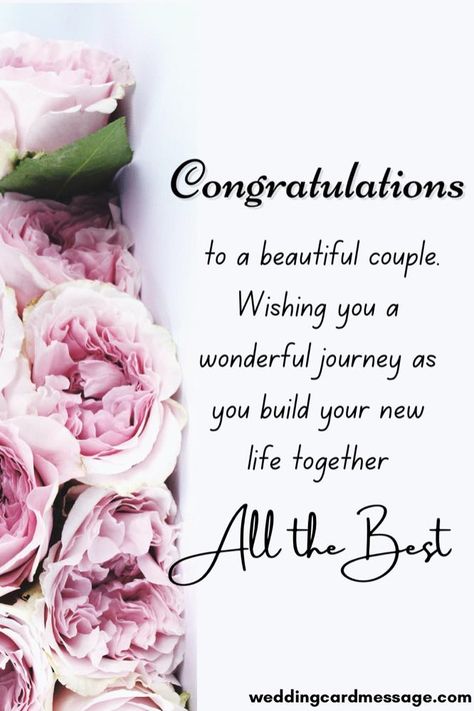 Having a hard time finding the words to congratulate the newlywed couple? Use our selection of wedding congratulations messages to make things easier | #wedding #congratulations #wishes #messages #marriage Diy, Anniversary Quotes, Engagements, Congrats Wedding Wishes Quotes, Message For Wedding, Wedding Congratulations Message, Congratulations On Your Wedding Day, Wishes For Newly Wed, Engagement Cards Messages