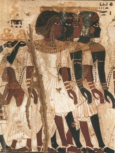 Ancient Egyptian depiction of Nubians wearing traditional hairstyles of status, bringing tribute on the tomb of Huy. Egypt, Africa, Ancient Egypt, Egyptian Art, Ancient Civilizations, Egyptian, Ancient Egyptian Art, Ancient, African Diaspora