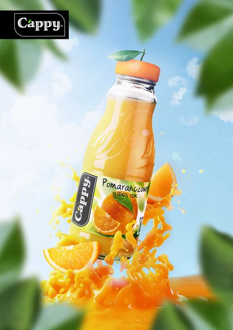 Cappy Orange Juice Advert on Behance Design, Ideas, Food Art Photography, Beverage Poster, Food Poster, Food Poster Design, Food Ads, Juice Ad, Juice Packaging