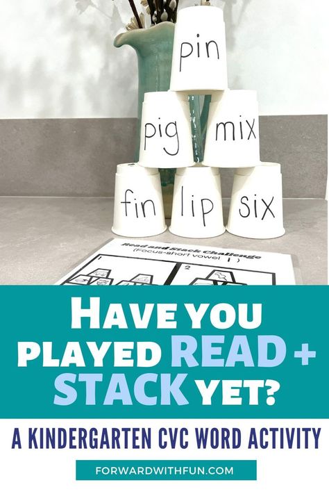 paper cups stacked in a 3, 2, 1 pyramid shape. each cup has cvc word with short vowel i sound Phonics Activities, Pre K, Play, Word Families, Inspiration, Phonics Games, Free Phonics Games, Phonics Words, Phonics Reading