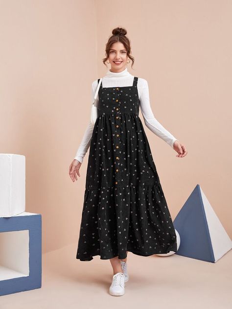 Free Returns ✓ Free Shipping On Orders $49+ ✓. Corduroy Heart Button Front Ruffle Hem Dress Without Tee- Women Dresses at SHEIN. Fashion, Haute Couture, Outfits, Mode Wanita, Model, Robe, Giyim, Stylish Dresses, Pretty Outfits