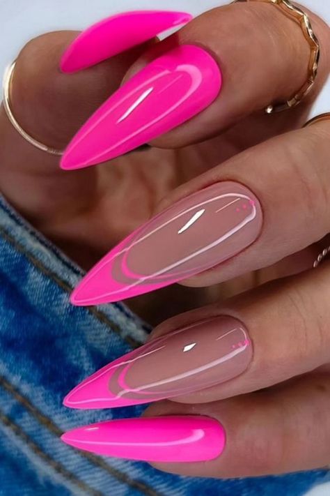 19 Gorgeous Pink Nail Colors for Fall Nail Art Designs, Pink Oval Nails, Pink Acrylic Nails, Pink Nail Designs, Pink Stiletto Nails, Pink Nail Colors, Nail Designs Hot Pink, Bright Nail Designs, Bright Pink Nails