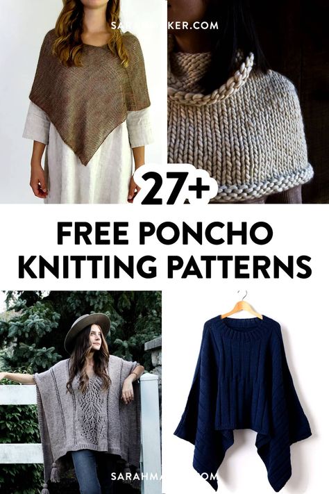 Our go-to poncho patterns for beginners and beyond. There's something for everyone in this collection of free, easy, knit poncho patterns. Ponchos, Crochet, Knitted Poncho Patterns Free Easy, Knitted Poncho Patterns Free, Free Knit Poncho Pattern, Knit Poncho Sweater, Knitted Poncho, Knitting Poncho, Poncho Knitting Patterns Free