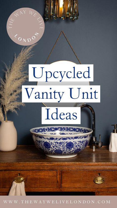 Ideas for upcycling a vintage vanity unit for your bathroom. For lovers of vintage interiors with rustic style Dressing Table, Upcycled Bathroom Vanity, Vanity Units, Vintage Bathroom Vanities, Bathroom Vanity Units, Vintage Bathroom Vanity, Furniture Vanity, Small Vintage Bathroom, Diy Bathroom Vanity