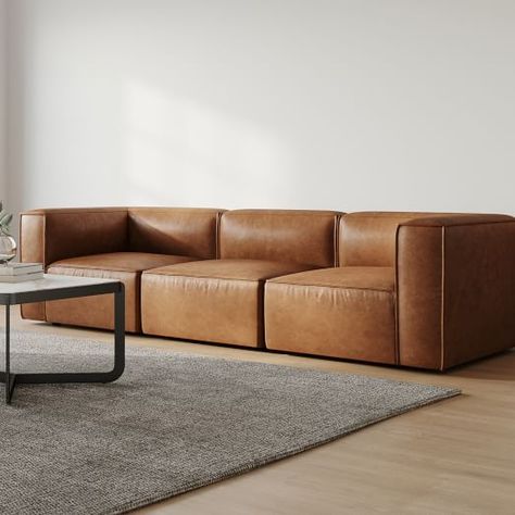 West Elm Leather Sofa, Leather Sofa With Chaise, Leather Sectional Sofas, West Elm Sofa, Leather Sofa Living, Brown Leather Modular Sofa, Sofa Set, Leather Chairs Living Room, Leather Modular Sofa