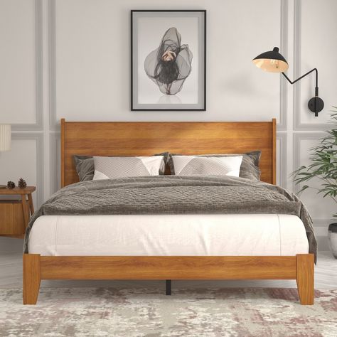 Introducing the Abby Retro Wood Frame Queen Platform Bed with Headboard: Where timeless design meets modern flair, redefine your bedroom with a statement piece that effortlessly combines style and comfort. Queen, Design, Home, Home Décor, Bed Frame And Headboard, King Bedroom Sets, Queen Bed Frame, King Bed Frame, Bedroom Sets Queen