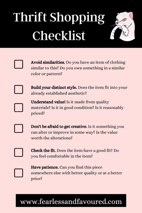 thrift shopping checklist, free printable Thrift Shop Quotes, Thrift Tips, Thrifting Vintage, Thrifting Tips, Thrifted Fashion, Clothes Business, Shopping Checklist, Thrift Store Upcycle, Reselling Business