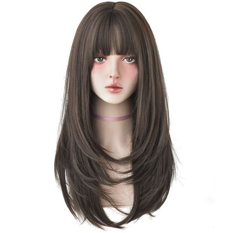 7JHH WIGS Hair Dye Wig for Women Synthetic Hair Natural Long Straight Wig With Bangs (22inch, Cold brown) Long Hair Styles, Wigs With Bangs, Curly Lace Front Wigs, Wig Hairstyles, Synthetic Hair, Long Hair With Bangs, Natural Looking Wigs, Haircuts Straight Hair, Straight Hairstyles