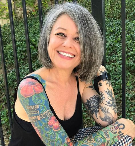 Lonni Living Life At 56 on Instagram: “I’m only one person but I can make a difference....and so can you. Be kinder, don’t judge others, stop the hate and just be a good human.…” People, Instagram, Tattoos, Older Women With Tattoos, Grey Hair And Tattoos, Be A Nice Human, Women, Grey Hair, Grey Hair Dye