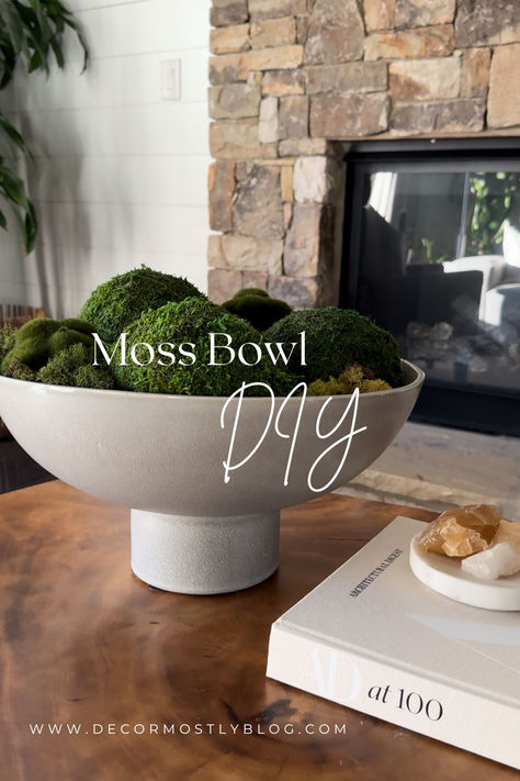 gray bowl with green moss. restoration hardware moss bowl dupe. gray pedestal bowl. large moss balls. reindeer moss.. Ideas, Interior, Home Décor, Diy Crafts, Floral, Art, Decorative Bowls, Diy, Moss Centerpieces