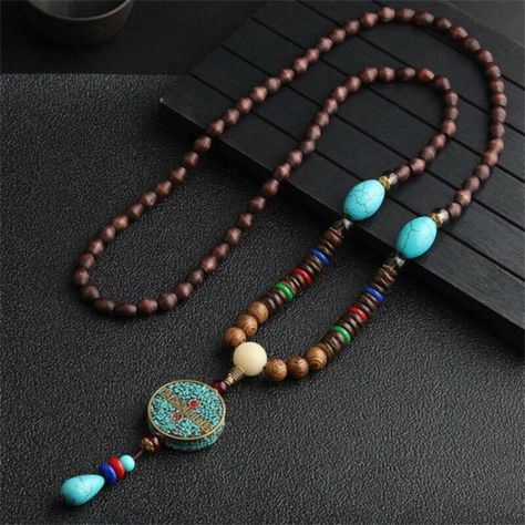 Goes Well With Your Dress Boho Beaded Necklace For Women Long And Real Tibetan Stone Knotted Beads Handmade Different Style And Different Materials, But All Of Them Made Of Exclusive Colorful Materials: Natural Wood Beads, Ethnic Gem Stones, Turquoise, African, Nepal, Tibet Stone, Multicolored Acrylic Bead, And Leather In Some, New Dress Accessories For Women, Exalting The Ethnic And Bohemian Elements, Highlighting The Sense Of The Casual. Beads Necklace Multicolored Worthy Gift A Genuine Wood L Unisex, Anubis, Collier, Necklace, Armband, Collares Largos, Guanyin, Women Jewelry, Sanat