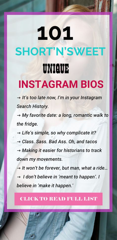 Here is a list of unique ideas for your Instagram bio. They're funny, short and sweet bio descriptions that you can use to stand out and get more followers. #shortinstagrambios #instagrambio #instagrambioideas #shortinstagrambiofunny Instagram, Inspiration, Descriptions For Instagram Bio, Bio For Instagram For Girls Short, Unique Bio For Instagram For Girls, Unique Bio For Instagram, Instagram Bio Clever, Instagram Bio Quotes Short, Instagram Bios For Girls