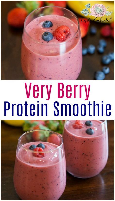 Very Berry Protein Smoothie Recipe #smoothie #breakfast #recipe Healthy Smoothies, Healthy Recipes, Detox, Smoothies, Protein, Clean Eating Snacks, Berry Protein Smoothie, Protein Smoothie Recipes, Smoothie Recipes Healthy