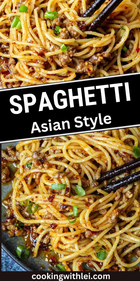 Bored of the red tomato sauce pasta? Try these Asian-style ground beef spaghetti Dinner Recipes, Pasta, Ground Beef, Recipes, Spaghetti, Tomato Pasta Sauce, Tomato Sauce, Dinner, Red Tomato