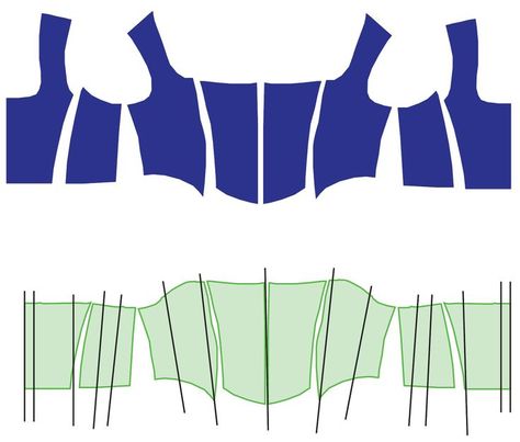 blue pattern pieces: mood pattern green corset: my alterations to the pattern black lines: boning Outfits, Couture, Clothes Design, Outfit, Moda, Pattern Fashion, Fashion Design Patterns, Corset, Patron Couture Facile