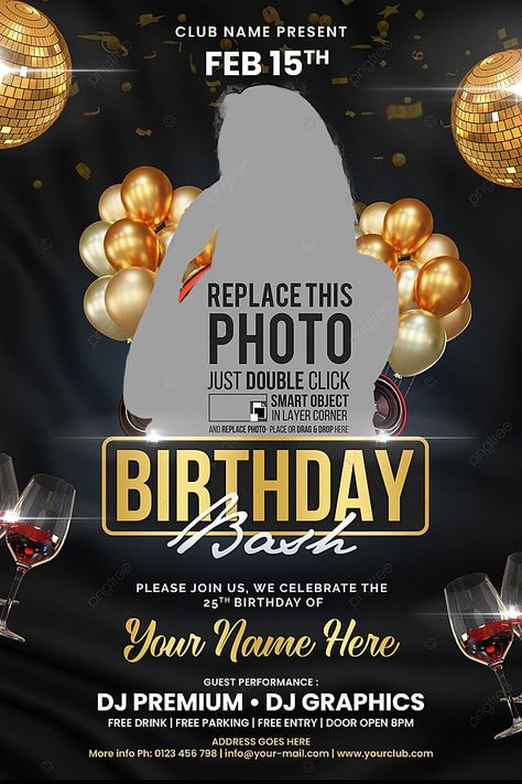 Black Gold Birthday Bash Flyer Template Diy, Birthday Flyer, Birthday Party Invitations, Party Flyer, Birthday Party Design, Birthday Invitations Kids, Birthday Design, Birthday Background Design, Birthday Background