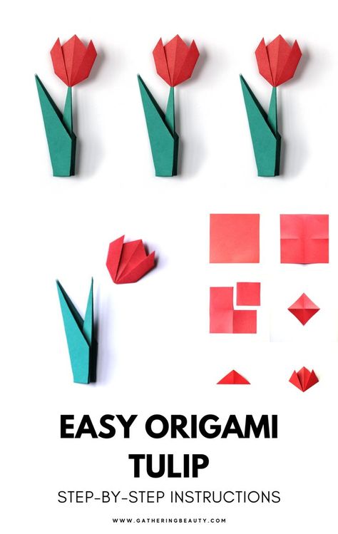 Origami, Bunga, Easy, Basteln, Origami Easy, Easy Origami Flower, Tulip Origami, Origami Flowers, Origami Crafts