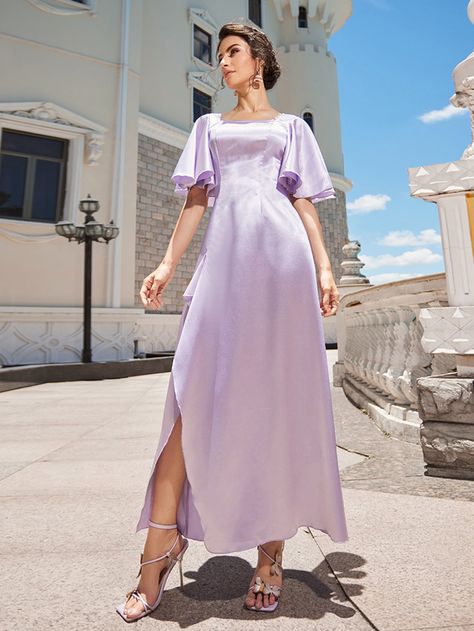 Outfits, Long Sleeve Maxi Dress, Lavender Dress Formal, Lilac Dress Long, Dresses With Sleeves, Lavender Dress Casual, Lilac Formal Dress, Long Lavender Dress, Lilac Dress Formal