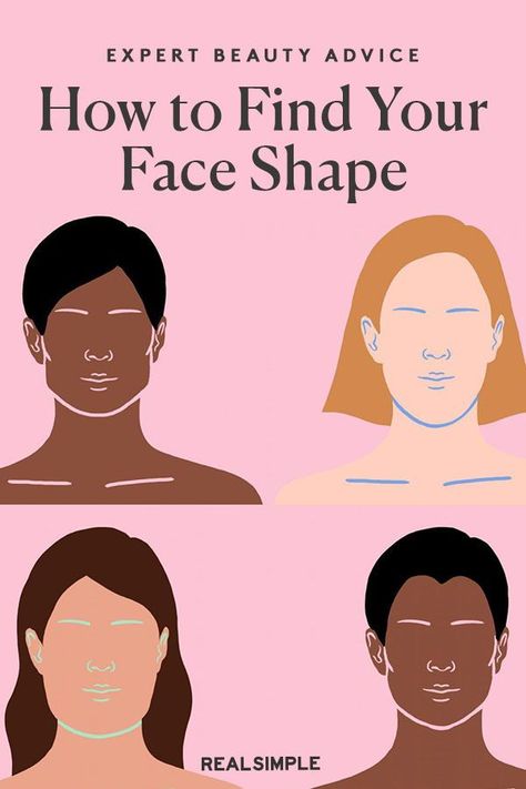 How to Find Your Face Shape | Use our simple face shape guide and what to look for to help you figure out the best hairstyles or makeup placements for your face shape. #beautytips #realsimple #skincare #makeuphacks #bestmakeup Ideas, Highlights, Determining Face Shape, Face Shape Guide Glasses, Face Shape Chart, Face Shapes Guide, Glasses For Your Face Shape, Glasses For Face Shape, Oblong Face Shape