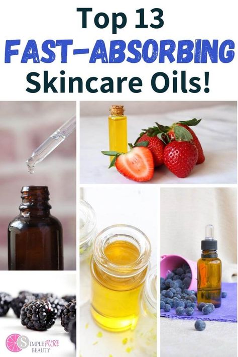 Looking for a light and non-greasy carrier oil that absorbs quickly? Check out this list of 13 fast absorbing oils! These oils are perfect for use in skincare recipes or as a daily moisturizer. So many oils to choose from: abyssinian oil, blackberry seed oil, camellia seed oil, cucumber seed oil, grapeseed oil, hazelnut oil, kiwi seed oil, meadowfoam seed oil, rosehip seed oil, safflower oil, strawberry seed oil and watermelon seed oil! So many to choose from! #nongreasy #carrieroils Anti Aging Ingredients, Diy Skin Care Recipes, Oils For Skin, Carrier Oils For Skin, Essential Oils Aromatherapy, Oil Benefits, Rosehip Seed Oil Benefits, Dry Oil, Oil Recipes