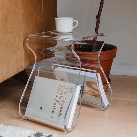 This acrylic side table with a built-in magazine rack that can also function as a stool. The multifunctional design is STELLAR for small spaces — the transparent material doesn't take up a lot of visual space, and its tiny footprint means you can move it around as you need. Design, Ideas, Pottery Barn, Side Table With Storage, Stool, Side Table, End Tables, Modern Magazine Racks, Pottery Barn Teen
