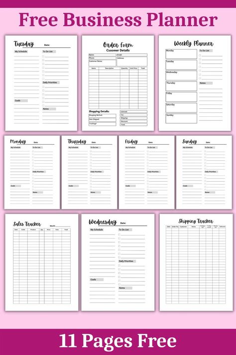 Hi, here I am sharing with you 11 free small business planner template. You will get daily planning pages, shipping tracker, sales tracker, order form, weekly planner. This printable free business planner template will help you to stay organized and grow your business. You will get all the pages in my etsy shop. Click the link given on the PDF file or scan the QR code. This business planner template contains a social media planner, various types of order forms, tracker, finance section etc. Design, Business Planner Free, Business Checklist, Business Planner, Small Business Plan, Small Business Organization, Small Business Bookkeeping, Small Business Advice, Business Planning
