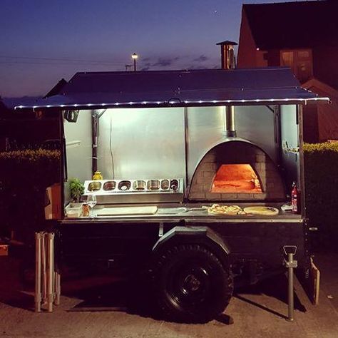 Food Trailer with wood-fired pizza oven Food Trailer, Commercial Pizza Oven, Pizza Truck, Food Truck Business, Food Truck Design, Food Trucks, Food Truck, Mobile Pizza Oven, Pizza Food Truck