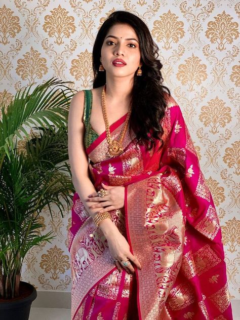 Heavy embroidered saree, Festive wear saree with embroidered borders and embellished gold blouse. This sari is a custom made garment which includes the saree and the blouse. Saree material is net and the blouse has sequins embroidery. It can be customised in any color of your choice. Upon order confirmation, we will send you a measurement form which you will need to fill in inches, so that it can made to your size. Care- Dry clean only. There might be slight variation in the col India, Indiana, Couture, Haute Couture, Saree Blouse Designs, Saree Blouse Designs Latest, Kanjivaram Sarees Silk, Simple Sarees, Saree Designs