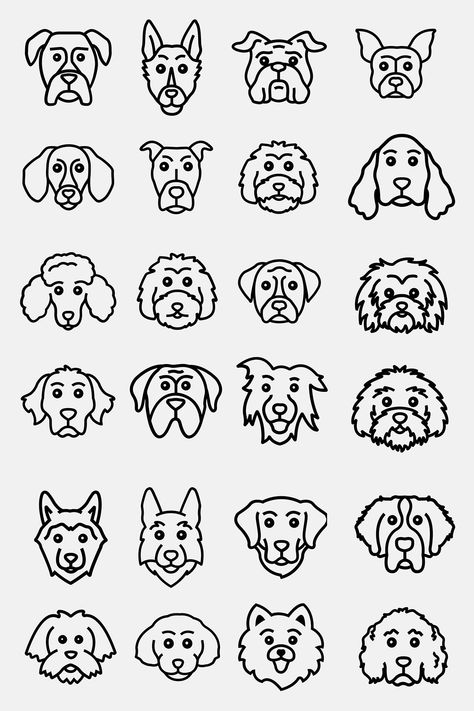 Bundle!! - 24 Popular Dog Faces are ready to cut on your CNC, Cricut or Laser Machine. Or just use the SVGs for anything you'd like your puppy's face on. Kawaii, Dogs, Dog Vector, Dog Art, Doodle Dog, Dog Face Drawing, Dog Face, Dog Drawing, Cartoon Dog