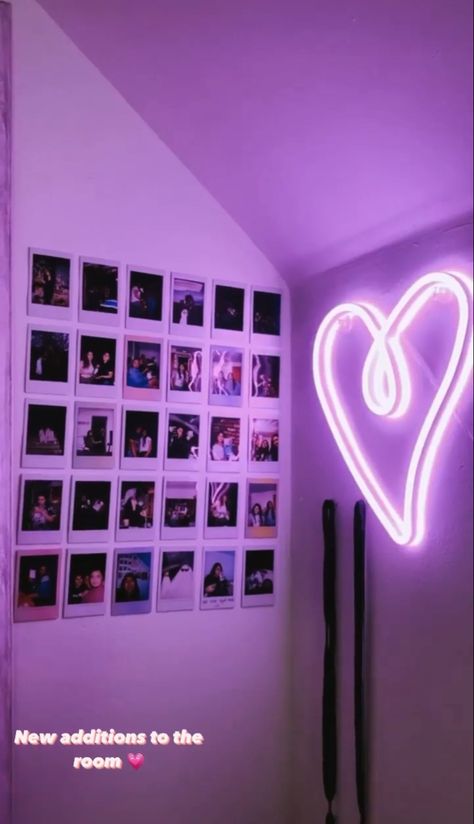 Polaroid, Room Ideas Led Lights, Polaroid Room, Polaroid Wall Ideas Aesthetic, Room Inspo, Polaroid Wall Decor, Room Inspiration Bedroom, Room Ideas Bedroom, Neon Sign Room Aesthetic