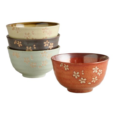 Bowls Set an elegant, tranquil table with our rustic rice bowl inspired by traditional Japanese design. Made of stoneware and organically textured, the set includes dishes in four earthy colors, each adorned with a delicate cherry-blossom motif. Mix with your current place settings or match with other pieces from the collection for elevated entertaining and everyday dining. Material: Stoneware, Color:Multi. Also could be used for Sake bottle,sake carafe,sake glass,sake pitcher,glassware,glasses, Rice, Japanese Rice Bowl, Bowl Set, Japanese Bowls, Dishware Sets, Dishware, Bowl Designs, Rice Bowls, Ceramic Dish Set