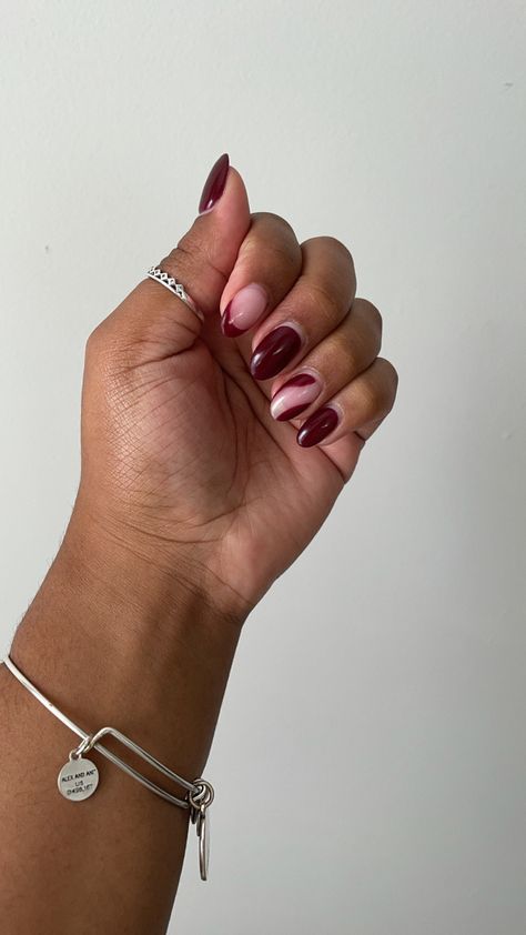 Burgundy Acrylic Nails, Deep Red Nails, Trendy Nails, Burgundy Nail Designs, Burgundy Nail Art, Purple Nail Designs, Dark Gel Nails, Pretty Nails, Nail Inspo