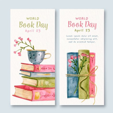 Watercolor world book day banners Free V... | Free Vector #Freepik #freevector #watercolor