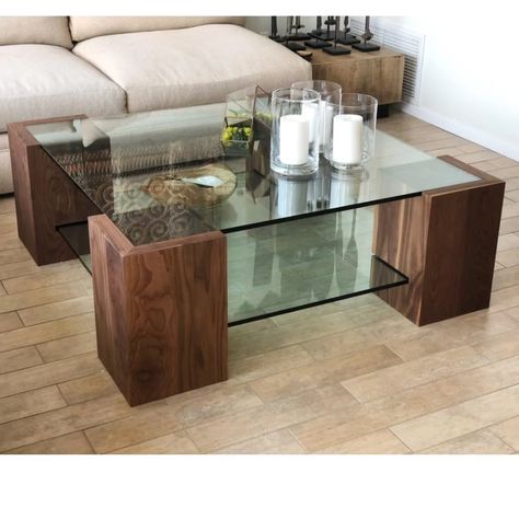Solid Walnut and Glass Coffee Table by Angel City Woodshop seen at Private Residence, Hermosa Beach | Wescover Glass Top Coffee Table, Modern Wood Coffee Table, Modern Glass Coffee Table, Glass Wood Coffee Table, Modern Coffee Tables, Solid Wood Coffee Table, Wooden Coffee Table Designs, Glass Wood Table, Glass Coffee Table Decor