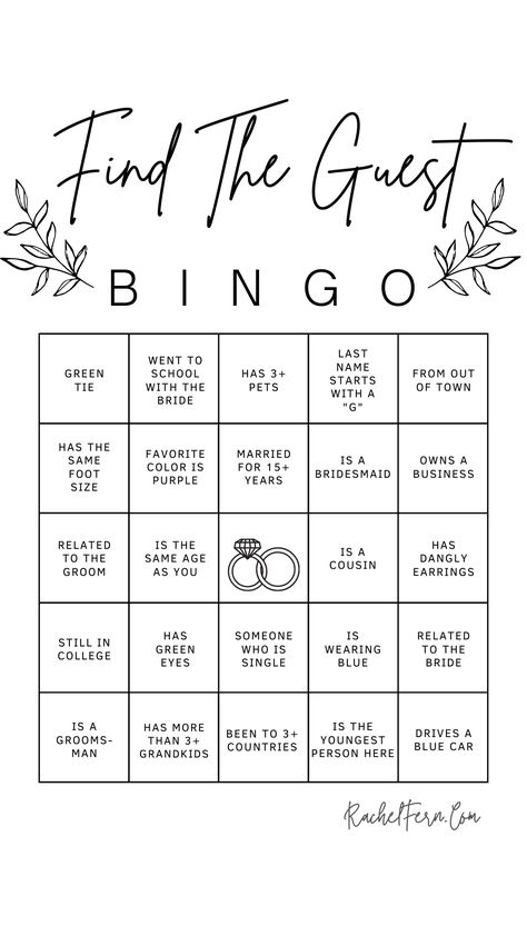 Wedding BINGO or Find the Guest BINGO to have your guests mingle and meet each other! Wedding Planning, Bestman, Bridal Shower Planning, Wedding Bingo, Fun Wedding, Future Wedding Plans, Wedding Mood, Wedding Party Games, Wedding Tips