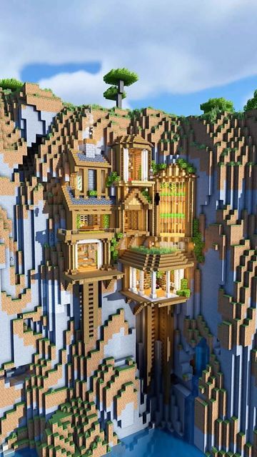 Waspy on Instagram: "Survival cliff house built with @airtugmc huge help with interiors from @buildsbyara_ what do you guys think of this build!? Comment below❤️ 🟩 SPONSOR 🟩 Thank you to ApexHosting for sponsoring the Bakery Builders Host premium minecraft servers with ApexHosting #minecraft #minecrafter #minecraftpc #mcpe #minecrafters #minecraftbuild #minecraftbuilds #minecraftpe #minecraftonly #minecraftmemes #minecraftserver #minecraftersonly #mcpe #gaming #minecraftmeme #minecraftpocke Minecraft Crafts, Minecraft Cliff House, Minecraft Side Of Mountain House, Minecraft Construction, Minecraft Mountain Base, Minecraft Houses Survival, Minecraft Buildings, Awesome Minecraft Houses, Minecraft Structures
