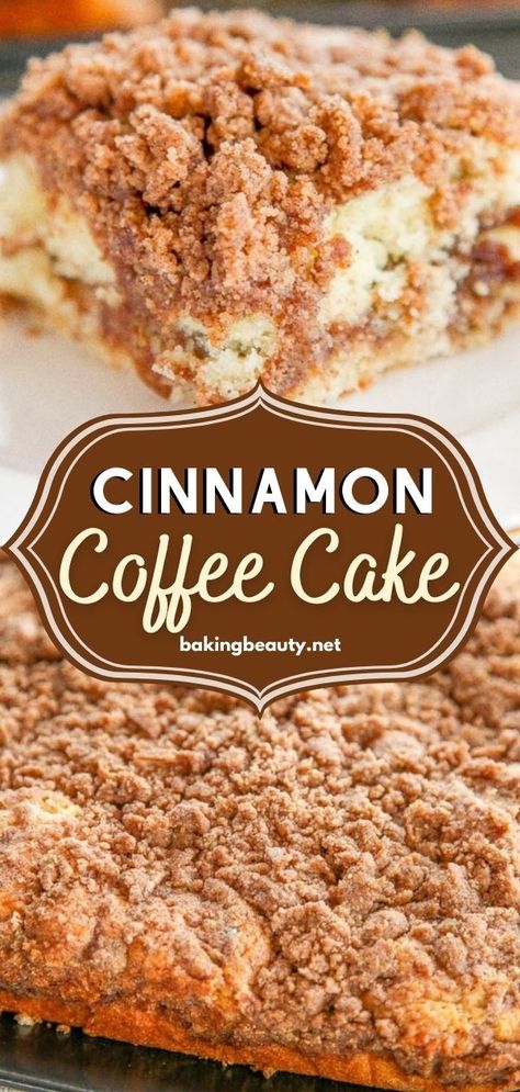 Start up your day with this easy cinnamon coffee cake recipe as part of your breakfast! It has a moist vanilla cake, a rich cinnamon swirl, and an irresistible crumb topping. What's not to love? Thermomix, Muffin, Pie, Pastel, Cinnamon Swirl Coffee Cake, Cinnamon Coffee Cake, Cinnamon Coffee Cakes, Buttermilk Coffee Cake, Cinnamon Streusel Coffee Cake