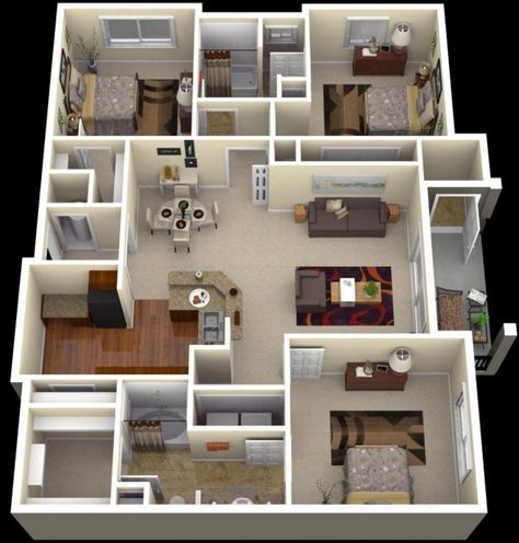 A three bedroom apartment with modern, unobtrusive decor makes for the perfect corporate suite or temporary housing for traveling executives. Design, Interior, Dekorasi Rumah, Dekoration, Haus, Inredning, Interieur, Sims, Rom