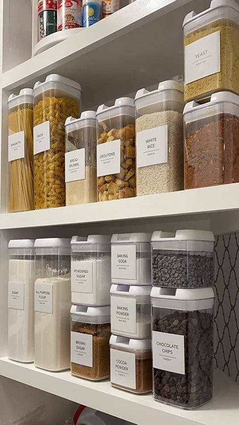 Airtight food storage containers that'll quickly become one of your favorite kitchen accessories — they'll keep a variety of items like beans, cookies, candies, and dried pasta fresh and organized. Organisation, Fresh, Home, Food Storage, Food Storage Containers, Food Storage Organization, Food Pantry Organizing, Food Storage Container Set, Flour Storage
