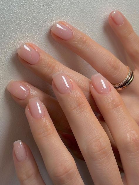 shimmery nude nails with French tips Manicures, Pedicure, Neutral Nails, Neutral Nail Polish, Neutral Nail Designs, Chic Nails, Subtle Nails, Pretty Nails, Sophisticated Nails