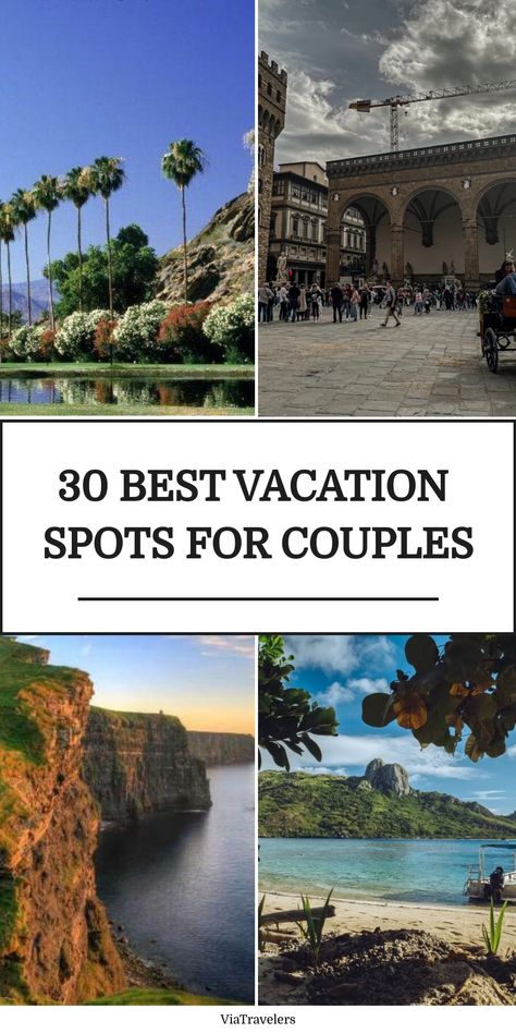 Promotional collage for '30 Best Vacation Spots for Couples' featuring tropical beach, an ancient European square, and a scenic cliffside view. Best Vacations For Couples, Best Vacation Spots, Vacation Spots, Best Places To Travel, Best Vacations, Best Holiday Destinations, Places To Travel, Top Travel Destinations, Best Couples Vacations
