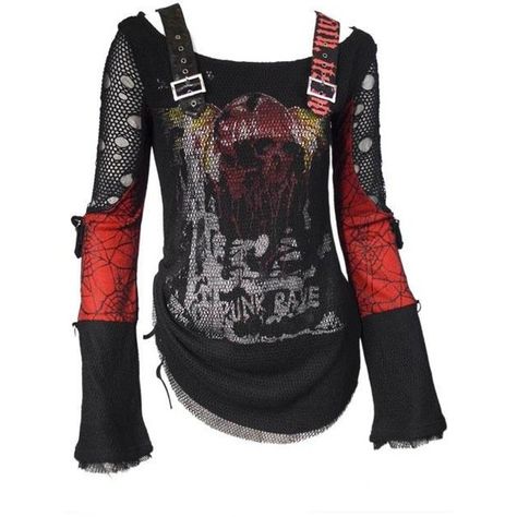Punk Rave Beautiful Madness Top ❤ liked on Polyvore featuring tops, shirts, long sleeves, skull top, netted tops, long-sleeve shirt, punk tops and logo shirts Shirts, Clothes, Womens Fashion, Fashion Backpack, Outfit Accessories, Red Womens Tops, Alternative Fashion, Punk Tops, How To Wear