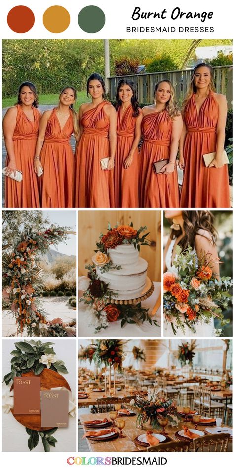 Burnt orange bridesmaid dresses on sale under $100, in 600+ custom-made styles and all sizes, white bridal gown, burnt orange flower and greenery bouquet, wedding arch décor and wedding cake décor, burnt orange wedding napkins and wedding invitations. #colsbm #bridesmaids #bridesmaiddresses #weddingideas #orangewedding #burntorangewedding #bouquet #weddingarch #weddingcake #weddinginvitation #weddingtabledecor #weddingcenterpieces #burntorangedress b2267