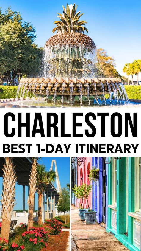 3 images from Charleston, SC - Pineapple Fountain, Rainbow Row houses, and Ravenel Bridge. Charleston Sc, Trips, Ideas, Wanderlust, Summer, Bon Voyage, Georgia, Girls Trip, Tips