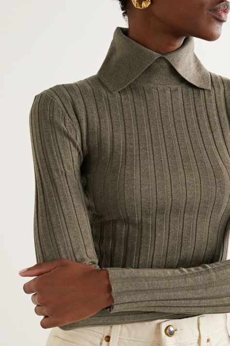 Totême Aviles Ribbed Wool-Blend Sweater Haute Couture, Tops, Clothes, Jumpers, Couture, Wool Blend Sweater, Vintage Sweaters, Wool Blend, Sweaters