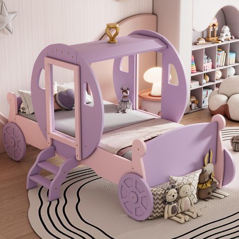 PRICES MAY VARY. Mdf+plywood+pine Charming Carriage Design: Elevate your child's room with a princess carriage bed. Crafted in a regal carriage shape, it adds irresistible charm and magic to any bedroom decor. Strong Load Capacity: The plywood slats have a load capacity of up to 300 lbs. Sleep soundly and quietly. No need for a box spring; the batten kit is comprehensive. Crafted Elegantly: This bed is made of high-quality wood that will not crack due to changes in humidity. Sturdy legs, wide pl Home Décor, Design, Kids Twin Bed, Twin Bed Frame, Kids Bedroom Furniture, Twin Platform Bed, Twin Car Bed, Kids' Bed, Kid Beds