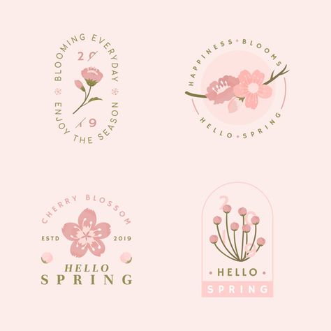 Hello spring Free Vector Floral, Retro, Pink, Flora, Art, Design, Spring Logo, Flower Logo Design, Floral Logo