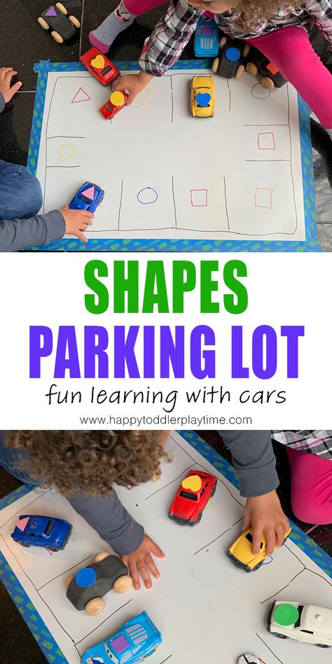 Here is a fun activity to help your toddler or preschooler practice learning shapes and colours. Grab your cars for this fun hands-on learning activity! Activities For Kids, Play, Pre K, Toddler Learning Activities, Montessori, Car Activities For Toddlers, Transportation Theme For Toddlers, Daycare Activities, Transportation Preschool Activities