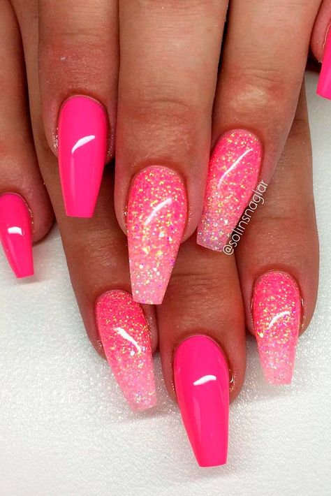 Nail Art Designs, Nail Designs, Acrylic Nail Designs, Pink Nail Designs, Pink Nail Colors, Pink Gel Nails, Nails Inspiration, Pink Glitter Nails, Nail Designs Glitter
